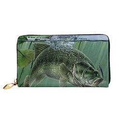 FROON Fisch mit einem Köder Lange Clutch Geldbörse Leder Geldbörsen Clutch Leder Geldbörsen Mode Leder Geldtasche Lange Bifold Leder Billfold, Schwarz , Einheitsgröße von FROON