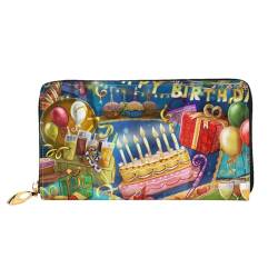 FROON Happy Birthday Lange Clutch Geldbörse Leder Geldbörsen Clutch Leder Geldbörsen Mode Leder Geldtasche Lange Bifold Leder Billfold, Schwarz , Einheitsgröße von FROON