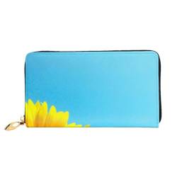 FROON Lange Handheld Leder Geldbörse Mode Sonnenblumen Auf Blauem Himmel Brieftasche Business Leder Pocketbook Geldtasche für Geschenke, Schwarz , Einheitsgröße von FROON