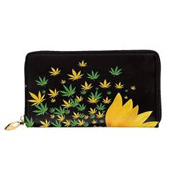 FROON Lange Handheld Leder Geldbörse Mode Weed mit Sonnenblume Brieftasche Business Leder Pocketbook Geldtasche für Geschenke, Schwarz , Einheitsgröße von FROON