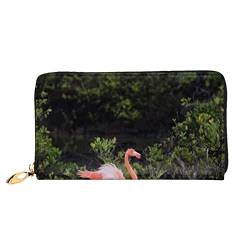 FROON Lange Leder-Geldbörse, modisch, zwei Flamingos, Business-Ledertasche, Geldtasche für Geschenke, Schwarz , Einheitsgröße von FROON