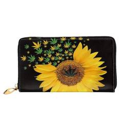 FROON Weed with Sunflower Lange Clutch Geldbörse Leder Geldbörsen Clutch Leder Geldbörsen Mode Leder Geldtasche Lange Bifold Leder Billfold, Schwarz , Einheitsgröße von FROON