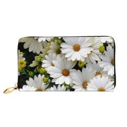 Lange Handheld Leder Geldbörse Mode Gänseblümchen Blume Brieftasche Business Leder Pocketbook Geldtasche für Geschenke, Schwarz , Einheitsgröße von FROON