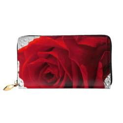 Lange Handheld Leder Geldbörse Mode Rote Rose Blume Brieftasche Business Leder Pocketbook Geldtasche für Geschenke, Schwarz , Einheitsgröße von FROON