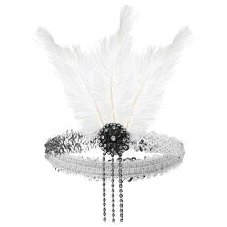 Regenbogen Haarreif Damen Bunt Feder Haarreif Strass Stirnband 20er Jahre Accessoires Haarband Haarschmuck Kopfschmuck für Fasching Karneval Oktoberfest Cocktailparty von FROON