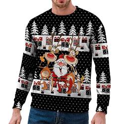 Weihnachtspullover Herren Sweatshirt Pullover Rundhals Ugly Christmas Sweater Unisex weihnachtspulli Lustige Rentier Weihnachtsmann Gedruckt Damen Weihnachten Pullover Langarmshirt von FROON