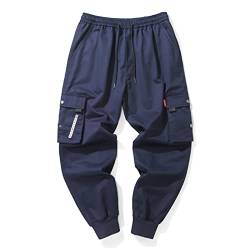 Hip Hop Cargo Pant Mens Joggers Casual Hosen Streetwear Multi-Pocket-Bänder Militärische Hosen Männer Harem Blue M von FRTZFTBCTS