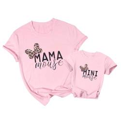 Mommy and Me passendes Hemd-Outfit Mama Mini Leopard Love Heart T-Shirt Mutter Tochter Familie passendes Set Kleidung, A-Pink (Erwachsene), L von FRYAID