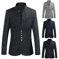 Jacke Kostüm für Herren, Stehkragen, Vintage, Anzugjacke, große Größe, mit einfacher Knopfleiste, Slim Fit, Business, elegant, Blazer, Schwarz , L von FSFA