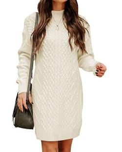 FSHAOES Damen Rollkragen Zopfmuster Pullover Kleid Herbst Winter Langarm Bodycon Minikleider Solid Lang Pullover Jumper, Beige, Mittel von FSHAOES