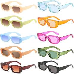 FSMILING 10 Stück Party-Sonnenbrillen, Multipack, kleine Retro-Sonnenbrille, rechteckig, für Damen, farbige Sonnenbrillen, Packung mit Y2k von FSMILING