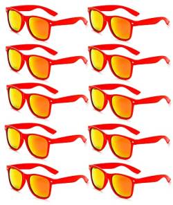 FSMILING 10 Stück Nerd Bunt Lustige Party Brille Rote Sonnenbrillen Set Party Sonnenbrille Verspiegelt Für Herren Damen，rot von FSMILING