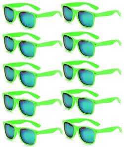 FSMILING 10 Stück Nerd Bunt Verspiegelte Sonnenbrille Grün Set Für Herren Damen，retro Sonnenbrillen Pack Plastik Billige Sonnenbrille Party von FSMILING