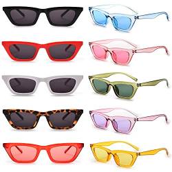 FSMILING 10 Stücke Vintage Cateye Rechteckige Sonnenbrille Set Für Damen,lustige Neon Party Brille Retro Bunte Sonnenbrille Pack Uv400 von FSMILING