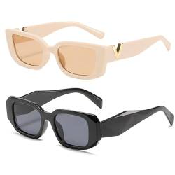 FSMILING 2 Stück Retro Sonnenbrille Damen Herren Vintage Rechteckige Sonnenbrille Trendy 90s Eckige Brille Sunglasses women von FSMILING