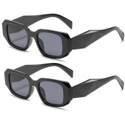 FSMILING 2 Stück Vintage Sonnenbrille Damen Herren Retro Rechteckige Sonnenbrille Schwarz Trendy 90s Quadratische Brille Sunglasses von FSMILING