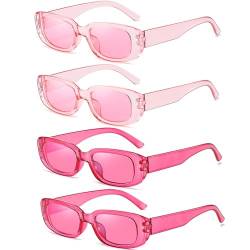 FSMILING 4 Stück Vintage Sonnenbrille Damen Set Retro Sonnenbrille Damen Rosa Rechteckig 90er Sonnenbrille Für Damen von FSMILING