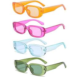 FSMILING 4 Stücke Vintage Sonnenbrille Damen Bunte 90er Sonnenbrillen Retro Rechteckige Sonnenbrillen Set Trendy Brille Für Damen von FSMILING