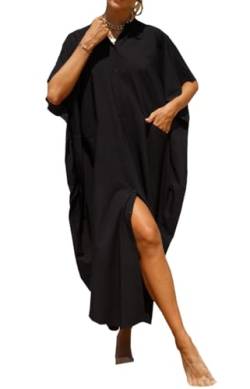 FSMO Damen Maxi Kaftan Tunika Kimono Übergroß Lange Shirt Kleid Mit Tasche Sommer Pareo Cover ups Strandkleid von FSMO