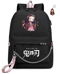 FSRONGXI Anime Rucksack for School Nezuko Backpack Anime Bookbag for kids Boys and Girls, Free Keychain 17.7inch von FSRONGXI