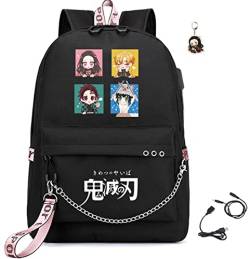 FSRONGXI Anime-Rucksack für Schule, Nezuko, Büchertasche, Anime-Rucksack mit kostenlosem Schlüsselanhänger, für Kinder, Mädchen, Jungen, 45 cm, a, 17.7inch von FSRONGXI