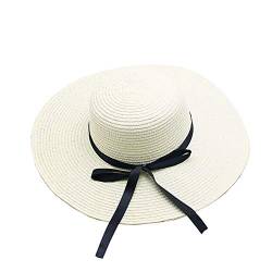 Damen Schleife Faltbar UV Schutz Sonnenhut Strohhut Strandhut Sommerhut Floppy Hut Weiß von FSSTUD