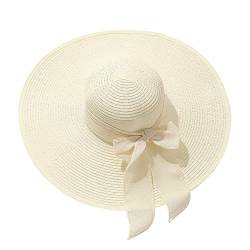 Damen Schleife Strohhut Faltbare Breite Krempe Sonnenhut UV Schutz Strandkappe Floppy Sommer Strandhut Sonnenblende Hut Weiß von FSSTUD