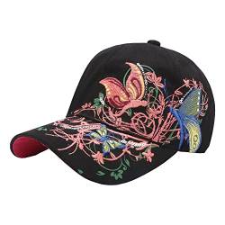 Damen Schmetterlings Stickerei Mütze Baseballkappe Golfkappe Verstellbare Hip Hop Hut Sonnenschutz Sport Mütze Schirmmütze für Frauen Schwarz von FSSTUD