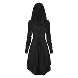 FSUJWOA Renaissance Kostüm Damen Robe Gothic Kleid Damen Mittelalter Renaissance Mit Kapuze Kleid Halloween Party Kostüm (XL, Schwarz) von FSUJWOA
