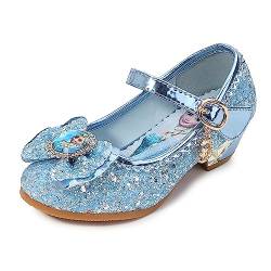 FStory&Winyee Mädchen Prinzessin Sandalen mit Absatz Kinder ELSA Schuhe Partei Glitzer Kristall Mädchen Kostüm Zubehör Karneval Verkleidung Party Aufführung Fasching Tanzball, Blau, 25 EU von FStory&Winyee