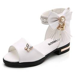 FStory&Winyee Mädchen Schuhe Festlich Römer Sandalen Hoch Kinder Römersandale Sommerschuhe Prinzessin Brautschuhe Mode Sandaletten Klettverschluss Bowknot Tanzen Hochzeit Party Rosa Weiß Schwarz 27-37 von FStory&Winyee