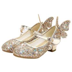 FStory&Winyee Mädchen Schuhe Prinzessin Kinder Ballet Schuhe Absatz Partei Glitzer Schmetterling Kristall Sandalen Ballerina Cinderella ELSA Cosplay Karneval Party Aufführung Fasching, Gold, 25 von FStory&Winyee