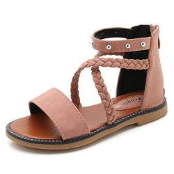 FStory&Winyee Römer Sandalen Mädchen Kinder Römersandalen Hoch Sommer Schuhe Prinzessin Sandalen Mode Flache Sandaletten mit Reißverschluss Schnürung Strass Leder Gummisohle Rosa Grün Schwarz Gr.27-37 von FStory&Winyee