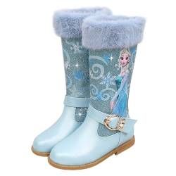 FStory&Winyee Schneestiefel Mädchen Prinzessin Schuhe ELSA Stiefel Kinder Winterstiefel mit Warmem Gefüttert Futter Gummistiefel Outdoor Schlupfstiefel Eiskönigin Kostüm Zubehör Karneval, Blau2, 29EU von FStory&Winyee