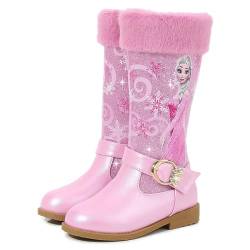 FStory&Winyee Schneestiefel Mädchen Prinzessin Schuhe ELSA Stiefel Kinder Winterstiefel mit Warmem Gefüttert Futter Gummistiefel Outdoor Schlupfstiefel Eiskönigin Kostüm Zubehör Karneval, Rosa2, 28EU von FStory&Winyee