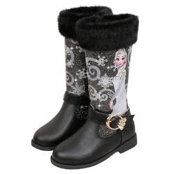 FStory&Winyee Schneestiefel Mädchen Prinzessin Schuhe ELSA Stiefel Kinder Winterstiefel mit Warmem Gefüttert Futter Gummistiefel Outdoor Schlupfstiefel Eiskönigin Kostüm Zubehör Karneval, Schwarz2,26 von FStory&Winyee