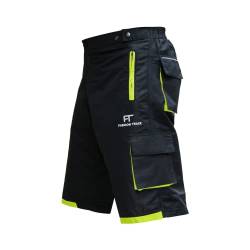 Fashion Track MTB Shorts – Innen gepolstert, Baggy, atmungsaktive Herren Mountainbike Shorts – 6 Taschen Fahrradhose für Radfahren, Laufen, Wandern und Outdoor-Lifestyle, schwarz / grün, L von FT Fashion Track