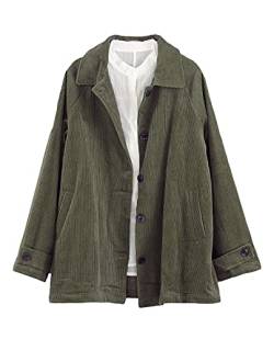 FTCayanz Damen Bluse Jacke Cordjacke Herbst Hemdjacke Übergangsjacke Elegant Langarm Shirt Mantel Armeegrün 2XL von FTCayanz