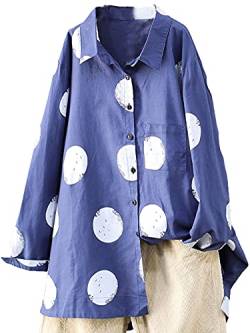 FTCayanz Damen Bluse Langarm Shirts Polka-Dots Locker Hemd Freizeit Oberteil (L, Blau) von FTCayanz