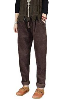 FTCayanz Damen Cordhose Haremshose Elastischer Bund Lange Hosen Freizeithose mit Tunnelzug Kaffee L von FTCayanz