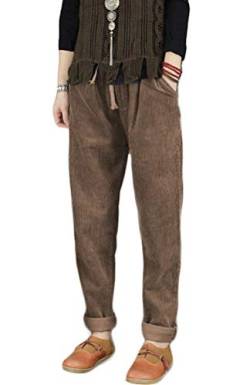 FTCayanz Damen Cordhose Haremshose Elastischer Bund Lange Hosen Freizeithose mit Tunnelzug Khaki L von FTCayanz