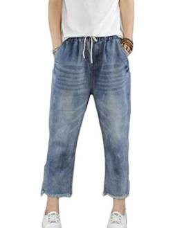 FTCayanz Damen Elastische Taille Cropped Jeans Baggy Kordelzug Stretch Denim Hose mit Taschen - - Klein von FTCayanz