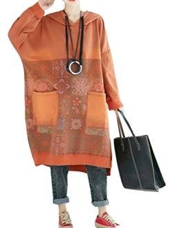 FTCayanz Damen Hoodie Kleid Pullover Oversize Kapuzenpullover Lange Sweatshirts Pulloverkleider 2-Orange von FTCayanz