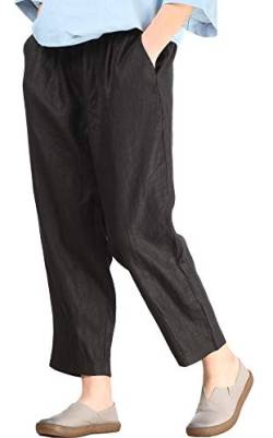 FTCayanz Damen Leinen Hosen Sommer Tapered Knöchellang Hose Haremshosen Schwarz L von FTCayanz