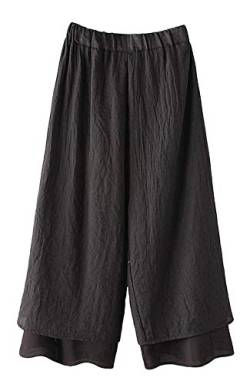 FTCayanz Damen Weite Culottes Hosen Doppelte Schicht Knöchellang Trousers Hoserock Schwarz L von FTCayanz