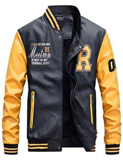 FTCayanz Herren Baseball Mantel Jacken Langarm Bomberjacke Winterjacke Stehkragen Freizeit Fliegerjacke Übegangsjacke Gelb L von FTCayanz