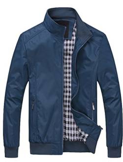 FTCayanz Herren Bomberjacke Übergangsjacke mit Stehkragen Jacke Kurz Mantel für Business Freizeit Blau M von FTCayanz