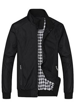 FTCayanz Herren Bomberjacke Übergangsjacke mit Stehkragen Jacke Kurz Mantel für Business Freizeit Schwarz 3XL von FTCayanz