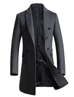 FTCayanz Herren Mantel Wintermantel Slim Fit Wollmantel Business Herrenmantel Lange Trenchcoat Jacken Grau L von FTCayanz