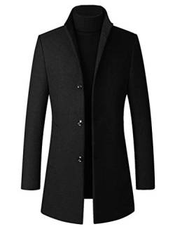 FTCayanz Herren Trenchcoat Wollmischung Slim Fit Top Coat Einreihig Business Overcoat - Schwarz - X-Large von FTCayanz